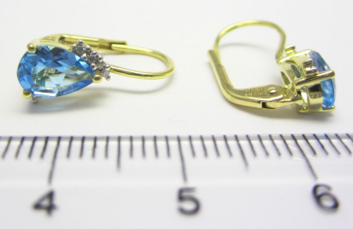 Luxusní zlaté diamantové náušnice s pravými modrými topazy 585/1,60g 3830062