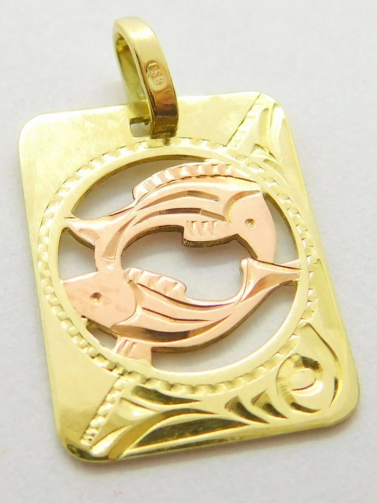 Klenoty Budín Zlatý přívěsek s gravírováním - znamení RYBY z růžového a žlutého zlata 585/0,86gr GUPYN-68881