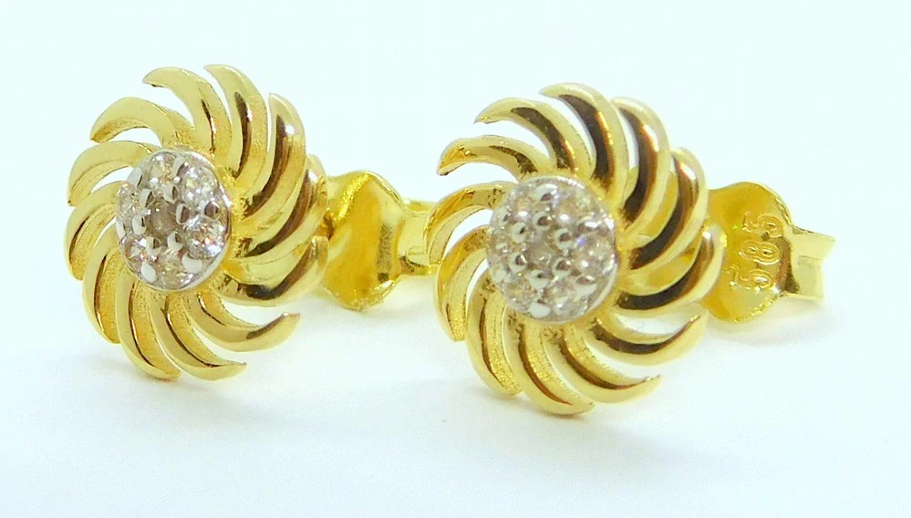 Klenoty Budín Dámské peckové zlaté náušnice na puzetku se zirkony 585/1,34gr HK2358