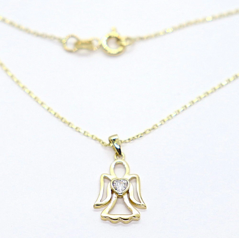 Klenoty Budín Dámský zlatý náhrdelník ze žlutého zlata s andělíčkem se zirkony 585/1,61gr 42+3cm HK4069