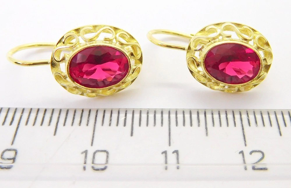 Klenoty Budín Dámské velké zlaté klasické náušnice s velkými červenými rubíny ryz. 585/2,81gr 236040434