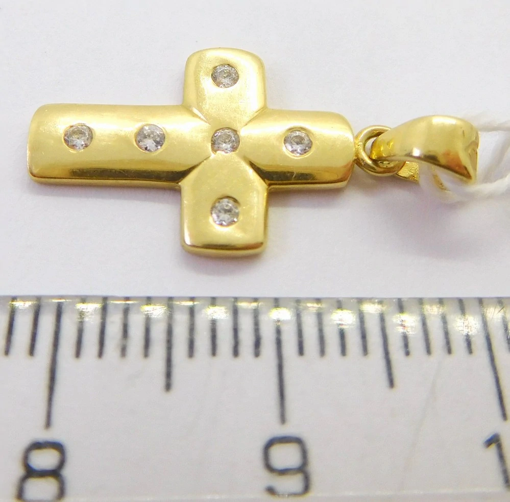 Klenoty Budín Dámský zlatý přívěsek se zirkony křížek 585/1,08gr HK3259