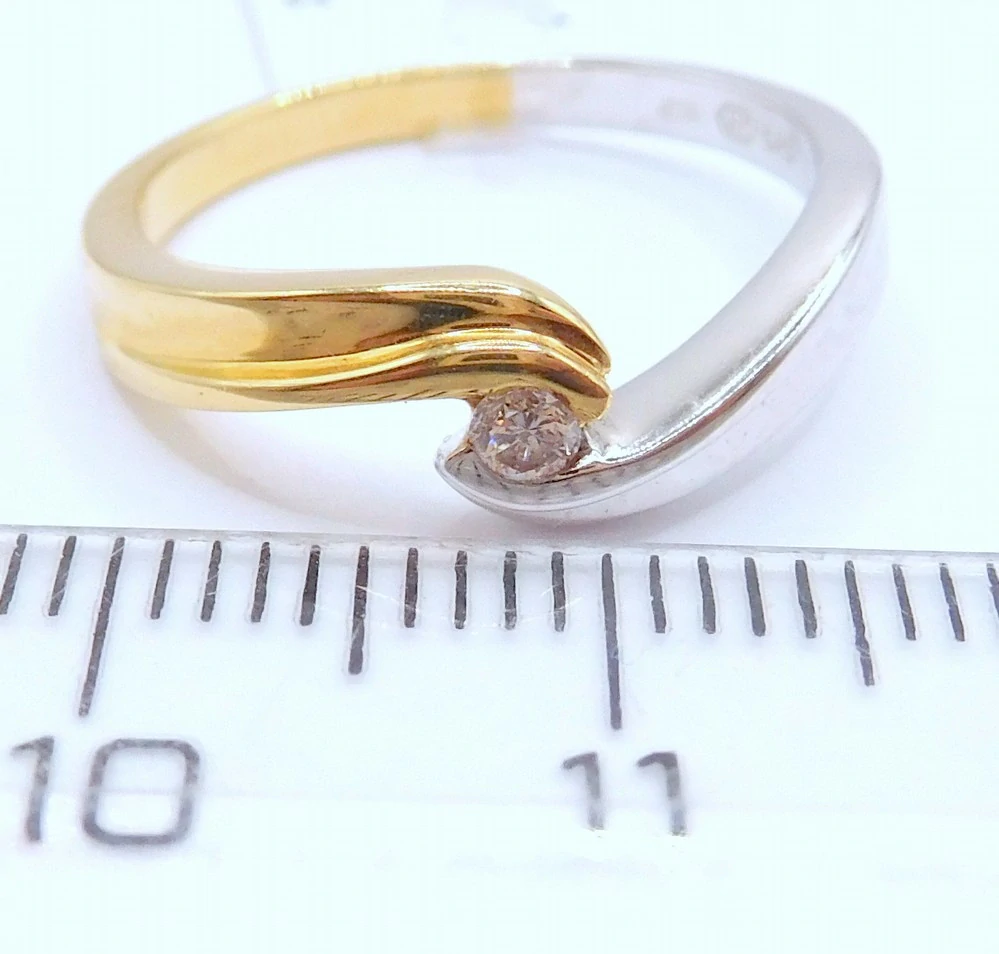 Klenoty Budín Zásnubní diamantový prsten z bílého a žlutého zlata 585/2,62gr vel. 52 diamant 0,06CT JR5699