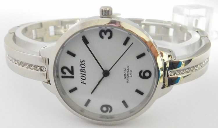 Foibos Dámské čitelné šperkové stříbrné hodinky Foibos CK3374 s velkým přehledným číselníkem