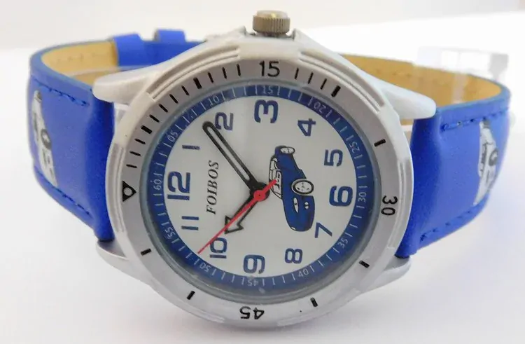 Foibos Chlapecké modré hodinky Foibos CK3380.2 s autem - závoďákem