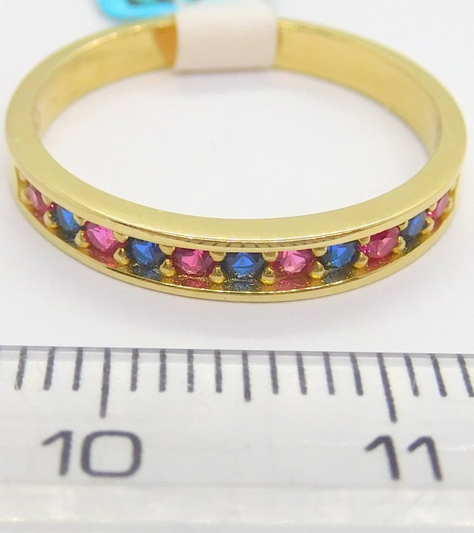 Klenoty Budín Dámský zlatý prstýnek se safíry a rubíny vel. 55 585/2,09gr HK1074