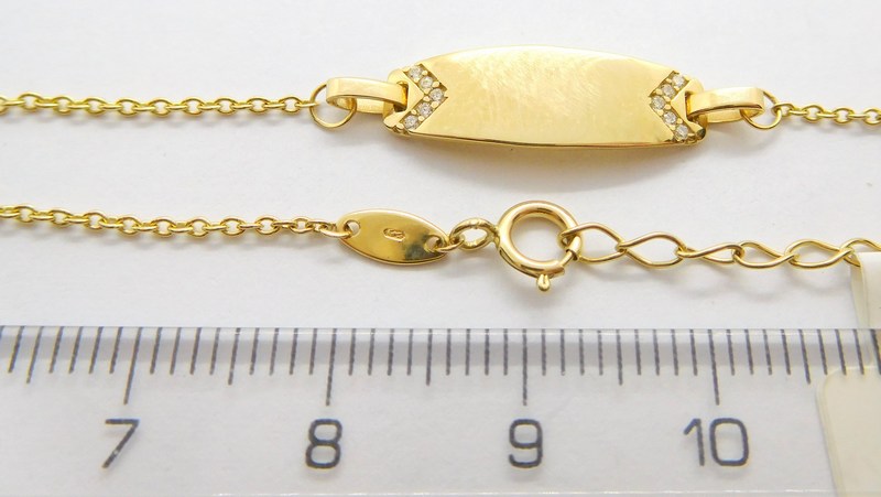 Klenoty Budín Dámský zlatý náramek se zirkony destička ke gravírování 585/1,65gr 19+3cm 1440734