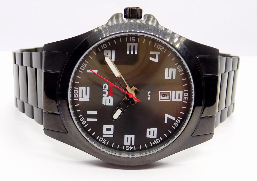 Klenoty Budín Pánské černé čitelné ocelové vodotěsné hodinky BUD-IN steel B2114