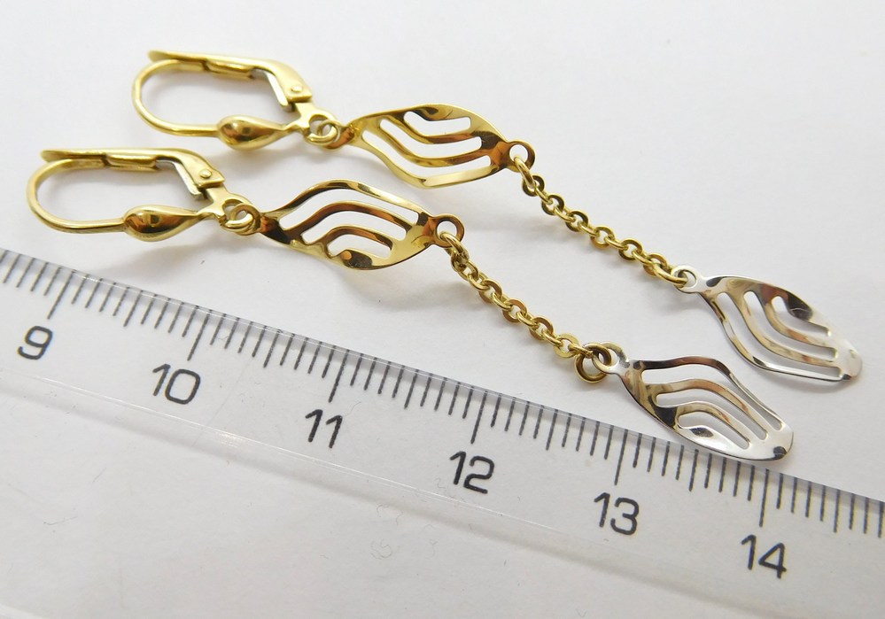 Klenoty Budín Dámské visací gravírované náušnice z bílého a žlutého zlata 585/1,95gr HK2133