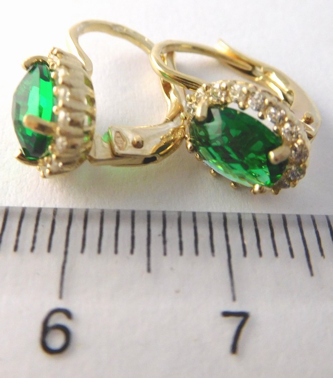 Klenoty Budín Dámské velké zlaté náušnice se zirkony a zelenými smaragdy 585/2,48 gr HK2381