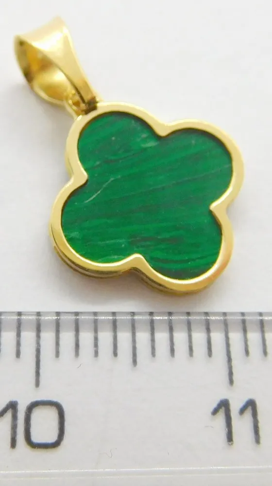 Klenoty Budín Dámský zlatý přívěsek se zeleným smaltem čtyřlístek 585/0,52gr HK3129