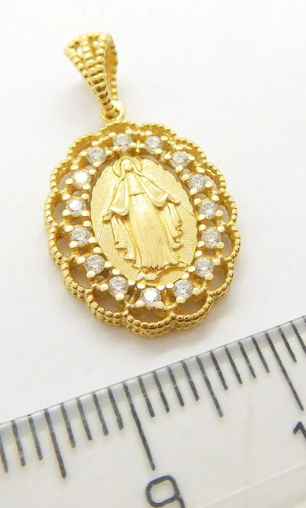 Klenoty Budín Dámská gravírovaná zlatá madonka s Ježíšem se zirkony 585/1,92gr HK3183