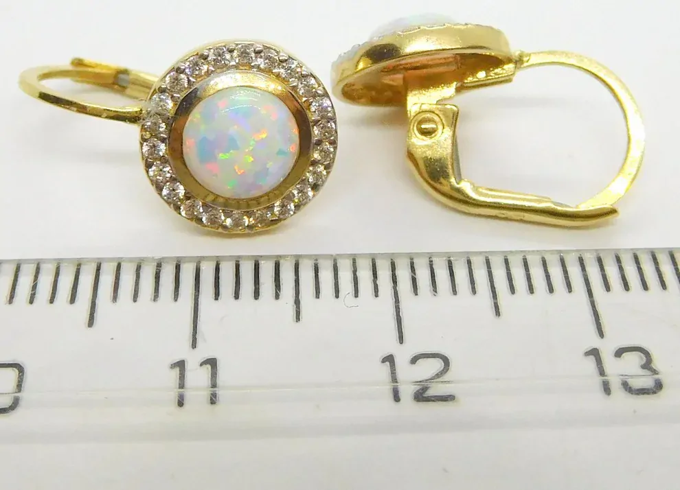 Klenoty Budín Dámské klasické zlaté náušnice se zirkony a bílými opály 585/2,95gr HK2256