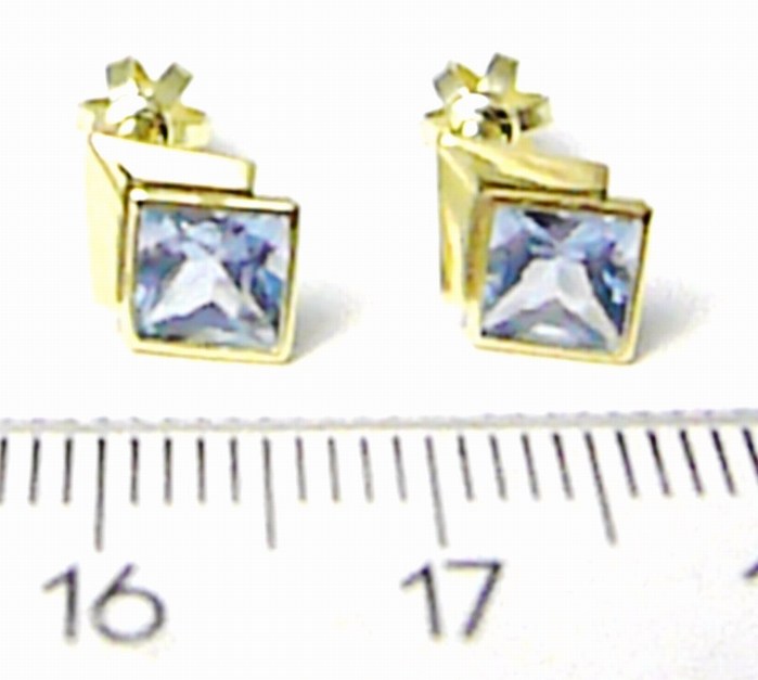 Klenoty Budín Dámské zlaté pecičky s modrými akvamaríny na šroubek 585/1,12gr 236040918