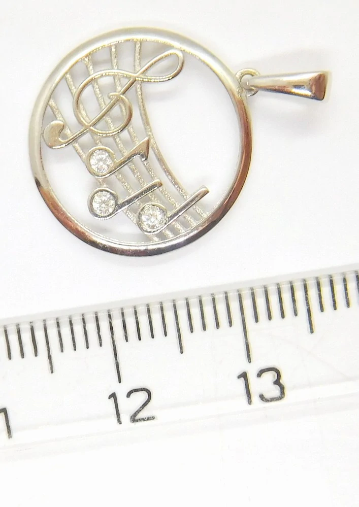 Klenoty Budín Dámský hudební zlatý přívěsek z bílého zlata se zirkony NOTY  585/1,36gr HK3199