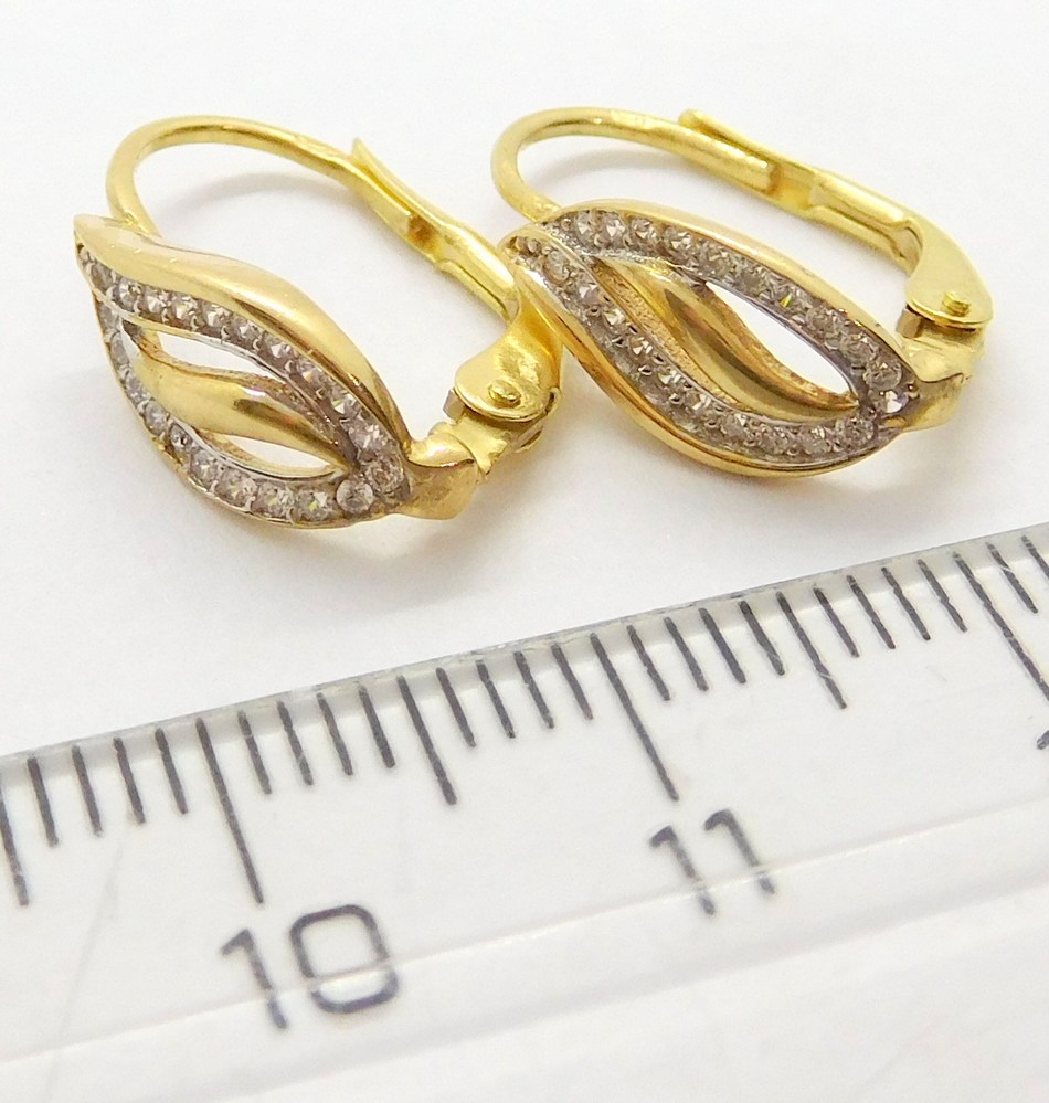 Klenoty Budín Dámské klasické zlaté náušnice se zirkony na patent 585/1,77gr HK2294