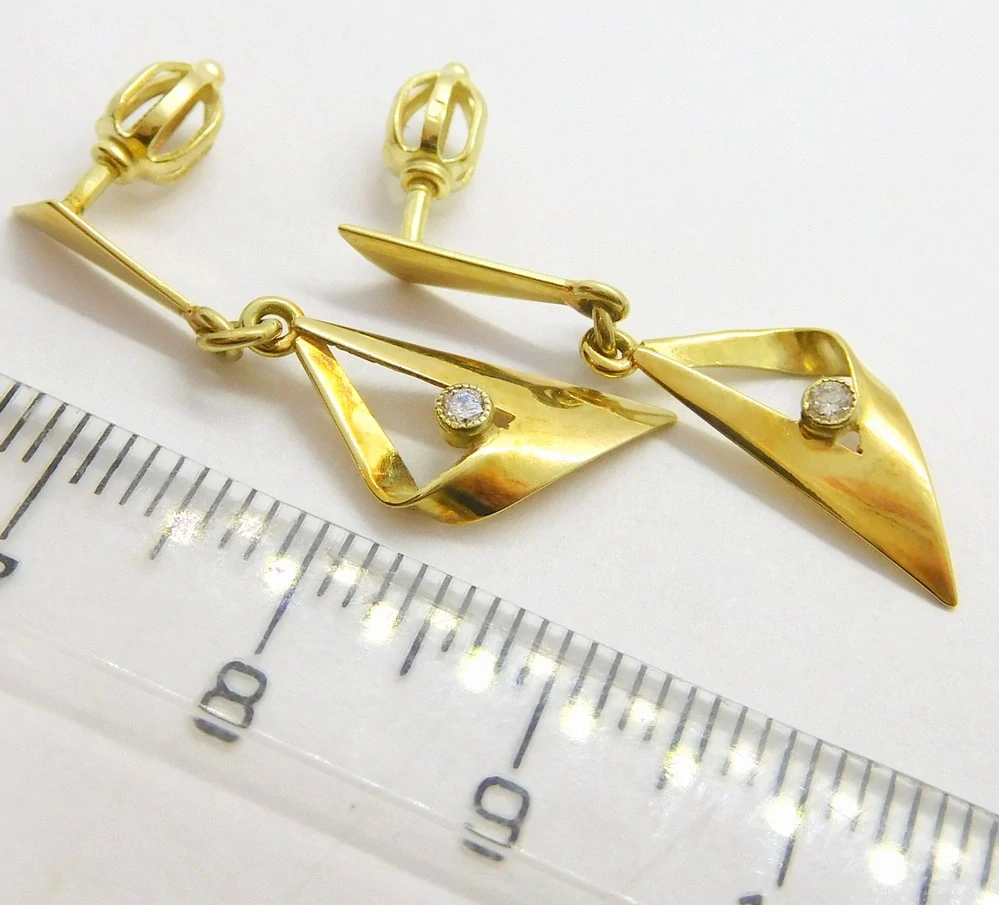 Klenoty Budín Dámské visací náušnice ze žlutého zlata s diamanty 2 x 0,066CT 585/1,96gr HKD47