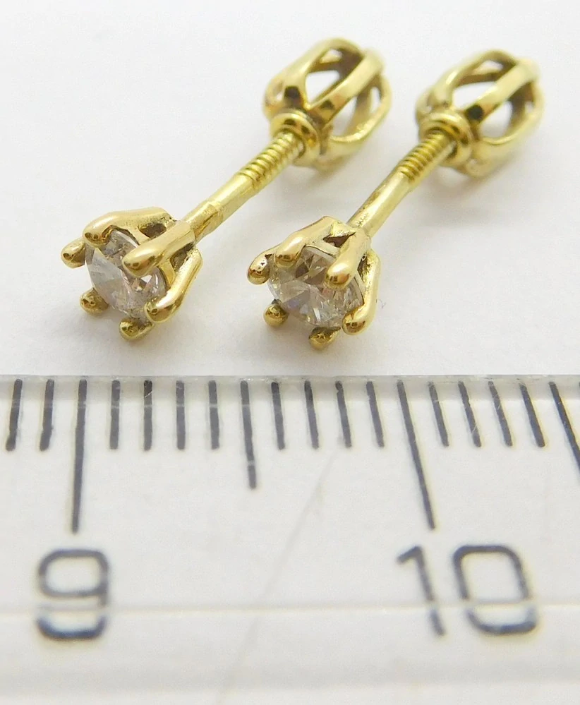 Klenoty Budín Dámské peckové zlaté náušnice s diamanty na šroubek 585/0,95gr 2 x 0,32ct HKD41