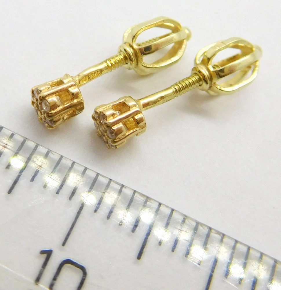 Klenoty Budín Dámské peckové zlaté náušnice s diamanty na šroubek 585/0,95gr 2ksx0,02ct + 12ks 0,05ct HKD65
