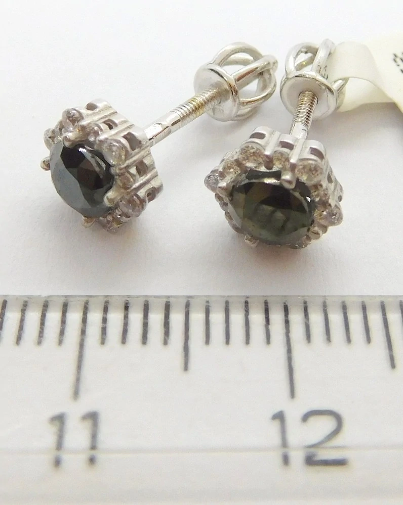 Klenoty Budín Dámské zlaté peckové náušnice z bílého zlata s černými zirkony 585/1,77gr 6630323