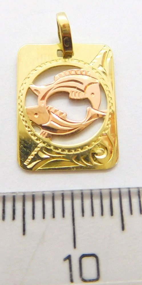 Klenoty Budín Zlatý přívěsek s gravírováním - znamení RYBY z růžového a žlutého zlata 585/0,86gr GUPYN-68881