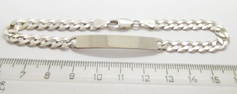 Klenoty Budín Mohutný pánský stříbrný náramek s destičkou ke gravírování 22cm 925/1000 9,07gr 030561600021