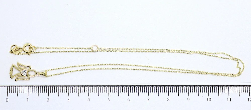 Klenoty Budín Dámský zlatý náhrdelník ze žlutého zlata s andělíčkem se zirkony 585/1,61gr 42+3cm HK4069