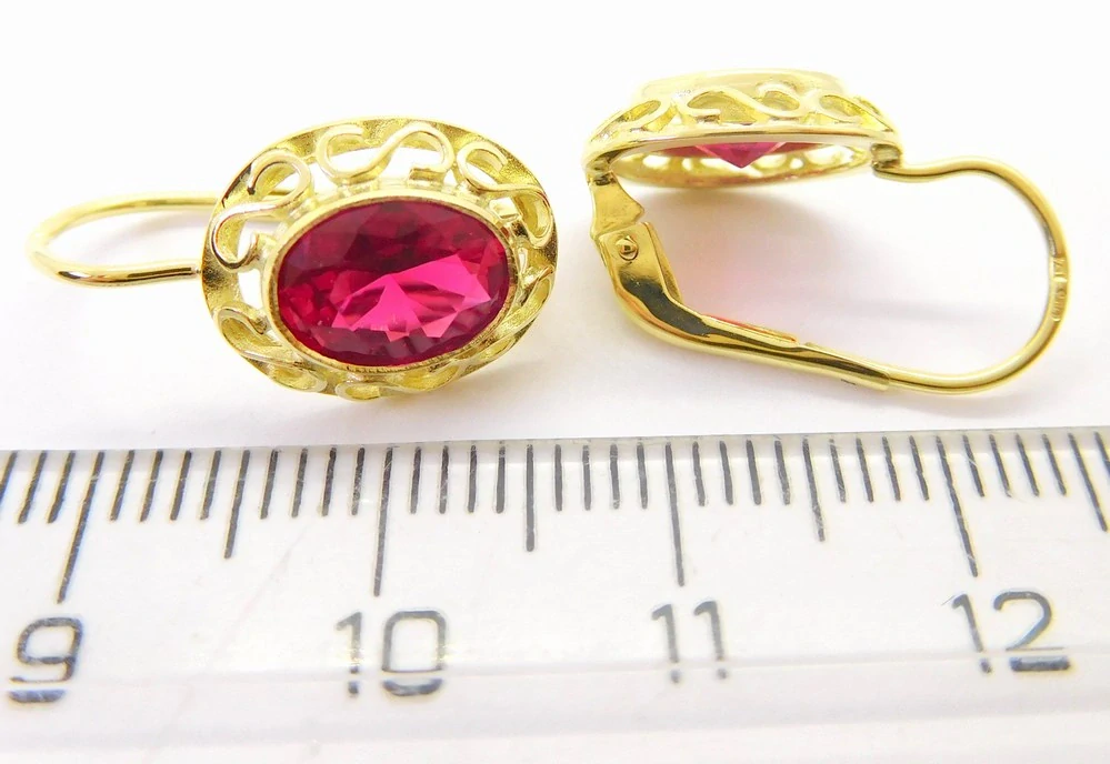 Klenoty Budín Dámské velké zlaté klasické náušnice s velkými červenými rubíny ryz. 585/2,81gr 236040434