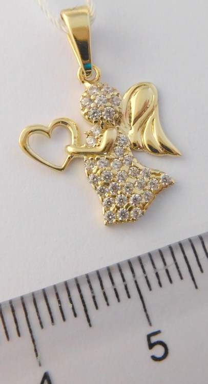 Klenoty Budín Zlatý gravírovaný andělíček posetý zirkony ze žlutého zlata 585/1,10gr HK3224