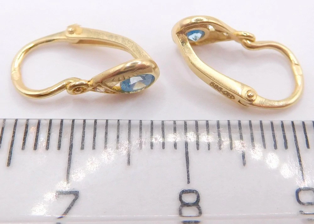 Klenoty Budín Dětské zlaté náušnice se zirkony a blue topazy 585/1,07gr HK2485