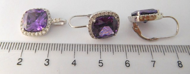 Klenoty Budín Luxusní mohutná stříbrná rhodium souprava s fialovými ametysty 0306675