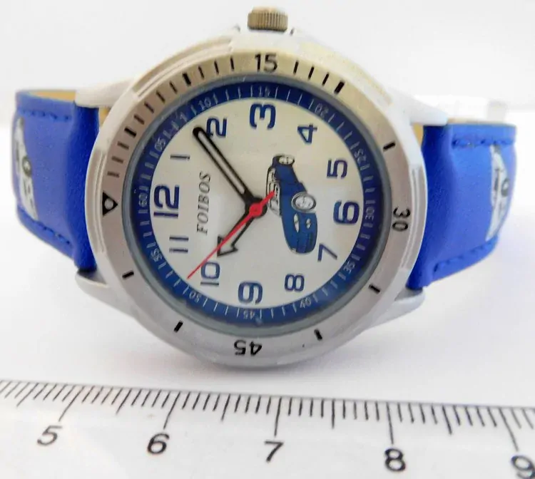 Foibos Chlapecké modré hodinky Foibos CK3380.2 s autem - závoďákem