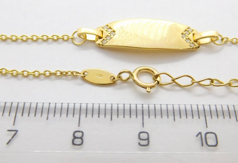 Klenoty Budín Dámský zlatý náramek se zirkony destička ke gravírování 585/1,65gr 19+3cm 1440734