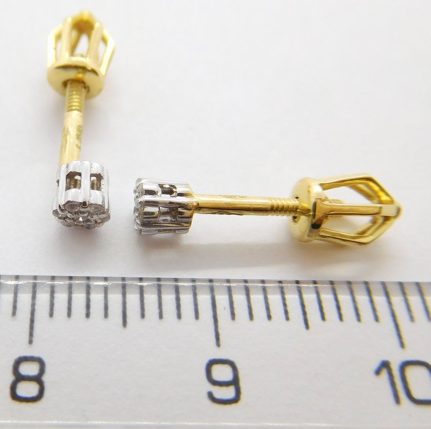 Klenoty Budín Diamantové zlaté náušnice pecičky na šroubek 585/1,06gr 14/0,064 ct BO373 HKD64