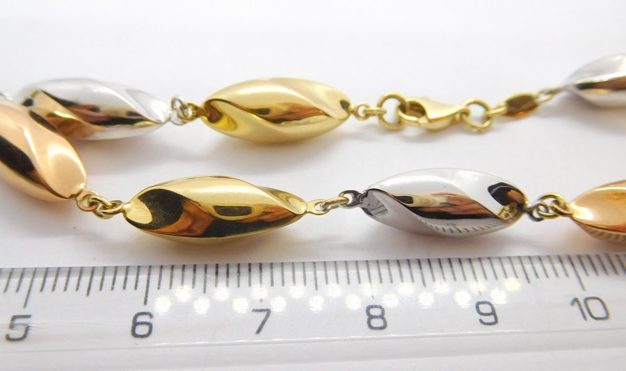 Klenoty Budín Mohutný hladký zlatý náramek ze tří barev zlata 585/4,78gr 19cm HK7002