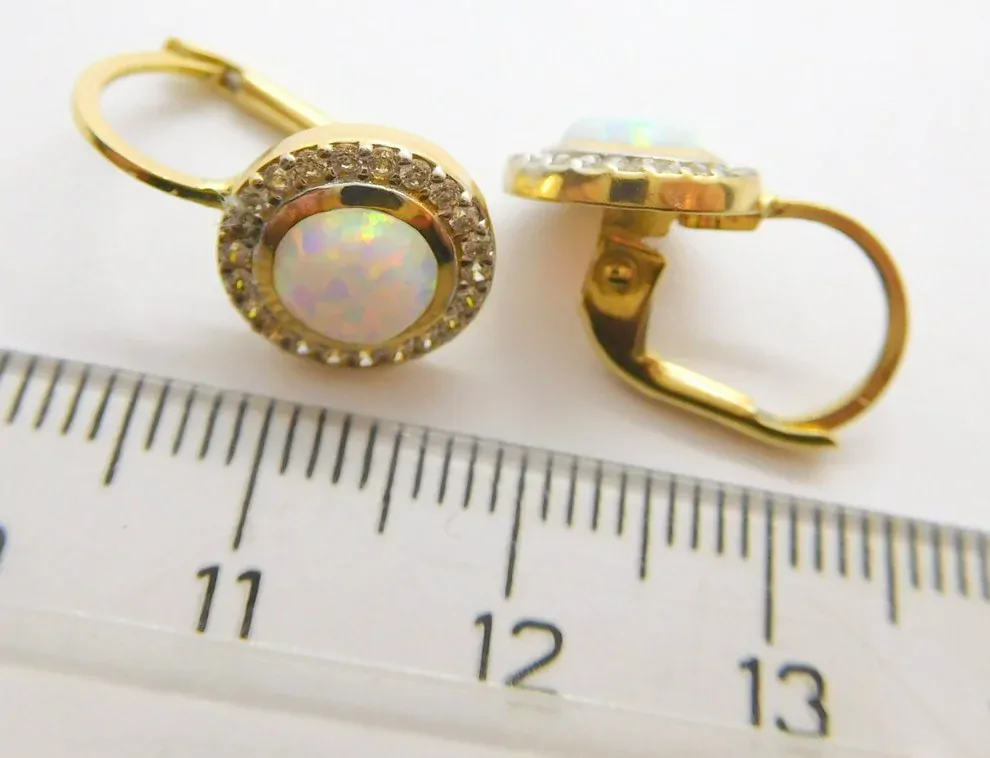 Klenoty Budín Dámské klasické zlaté náušnice se zirkony a bílými opály 585/2,95gr HK2256