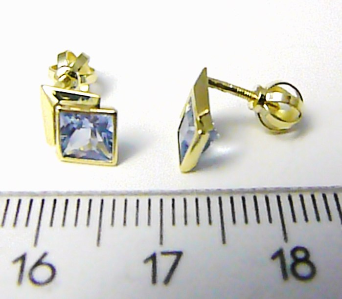Klenoty Budín Dámské zlaté pecičky s modrými akvamaríny na šroubek 585/1,12gr 236040918