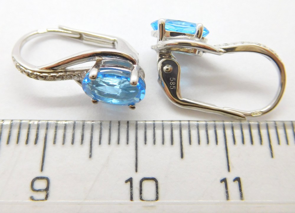 Klenoty Budín Diamantové náušnice s modrými topazy BLUE TOPAZ 585/1,85gr 3884526