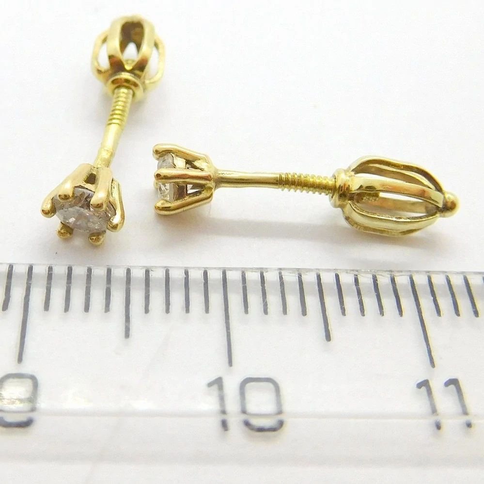 Klenoty Budín Dámské peckové zlaté náušnice s diamanty na šroubek 585/0,95gr 2 x 0,32ct HKD41