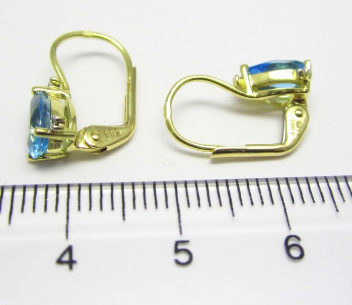 Luxusní zlaté diamantové náušnice s pravými modrými topazy 585/1,60g 3830062