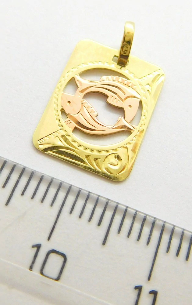 Klenoty Budín Zlatý přívěsek s gravírováním - znamení RYBY z růžového a žlutého zlata 585/0,86gr GUPYN-68881