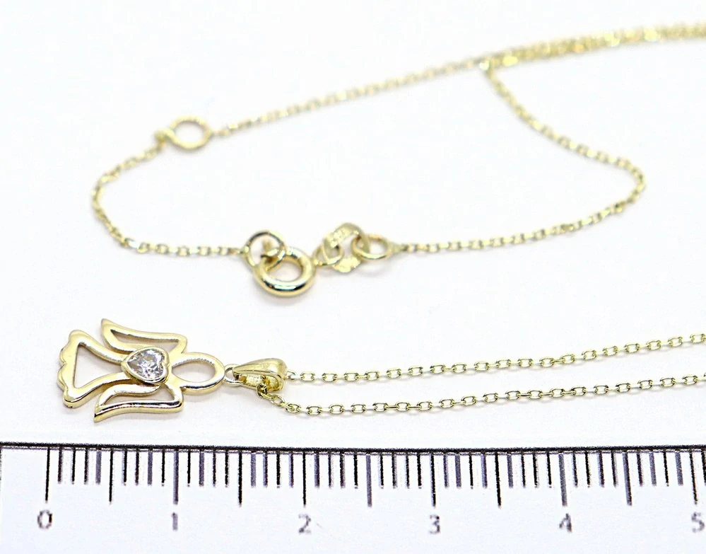 Klenoty Budín Dámský zlatý náhrdelník ze žlutého zlata s andělíčkem se zirkony 585/1,61gr 42+3cm HK4069