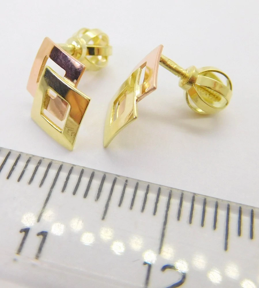 Klenoty Budín Dámské zlaté peckové náušnice z růžového a žlutého zlata na šroubek 585/1,06gr 231041014