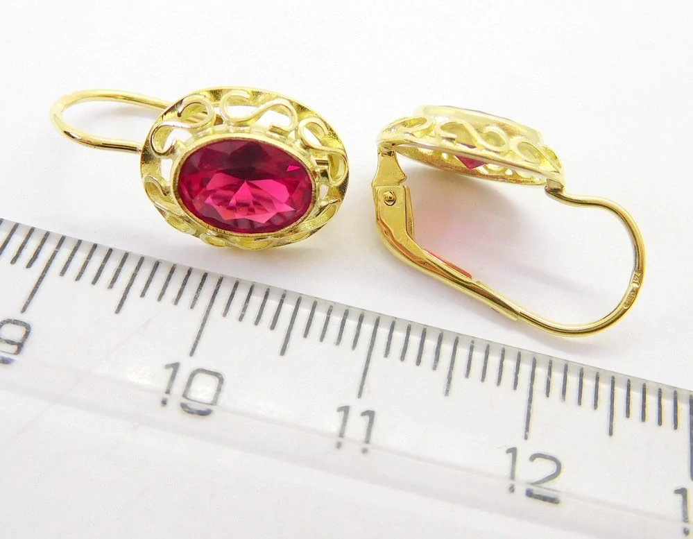 Klenoty Budín Dámské velké zlaté klasické náušnice s velkými červenými rubíny ryz. 585/2,81gr 236040434