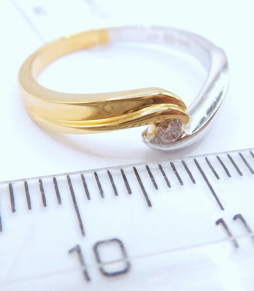 Klenoty Budín Zásnubní diamantový prsten z bílého a žlutého zlata 585/2,62gr vel. 52 diamant 0,06CT JR5699