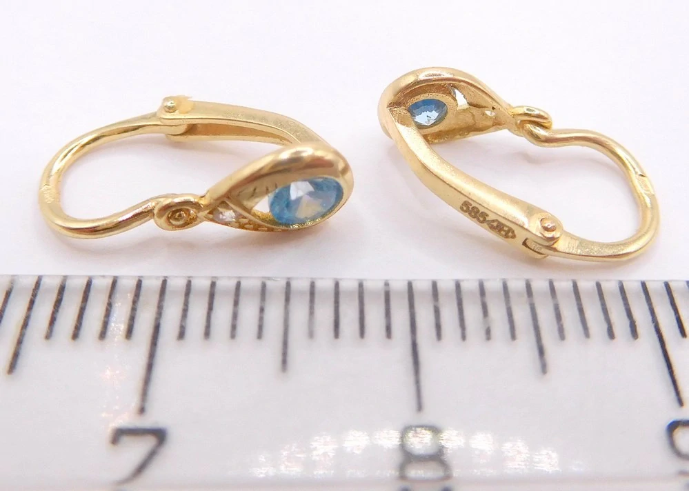 Klenoty Budín Dětské zlaté náušnice se zirkony a blue topazy 585/1,07gr HK2485