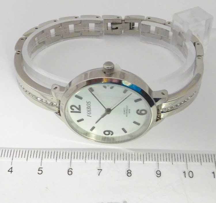 Foibos Dámské čitelné šperkové stříbrné hodinky Foibos CK3374 s velkým přehledným číselníkem