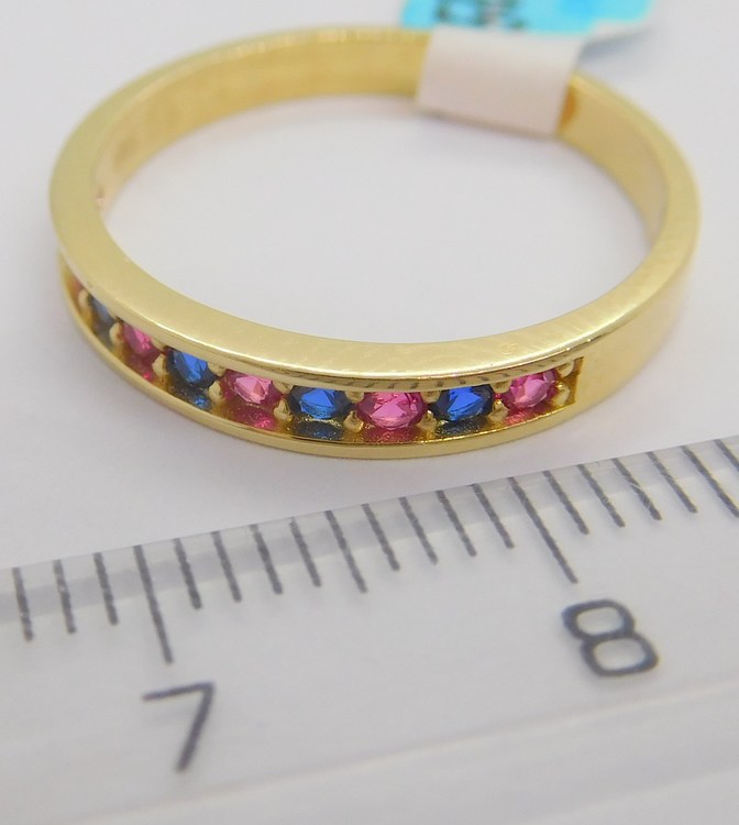 Klenoty Budín Dámský zlatý prstýnek se safíry a rubíny vel. 55 585/2,09gr HK1074