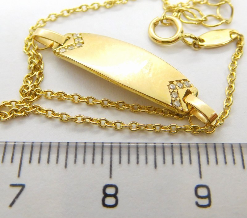 Klenoty Budín Dámský zlatý náramek se zirkony destička ke gravírování 585/1,65gr 19+3cm 1440734