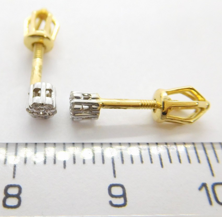 Klenoty Budín Diamantové zlaté náušnice pecičky na šroubek 585/1,06gr 14/0,064 ct BO373 HKD64